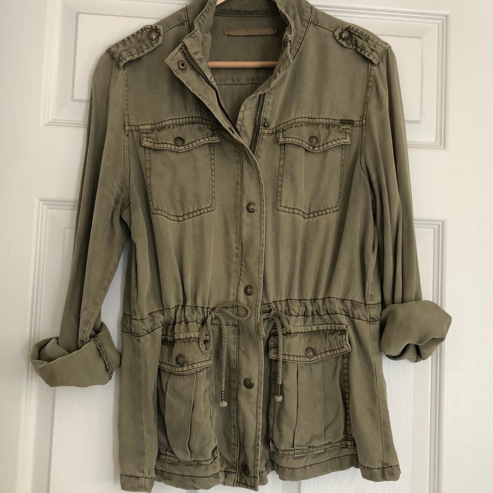 lightweight moss green utility jacket.